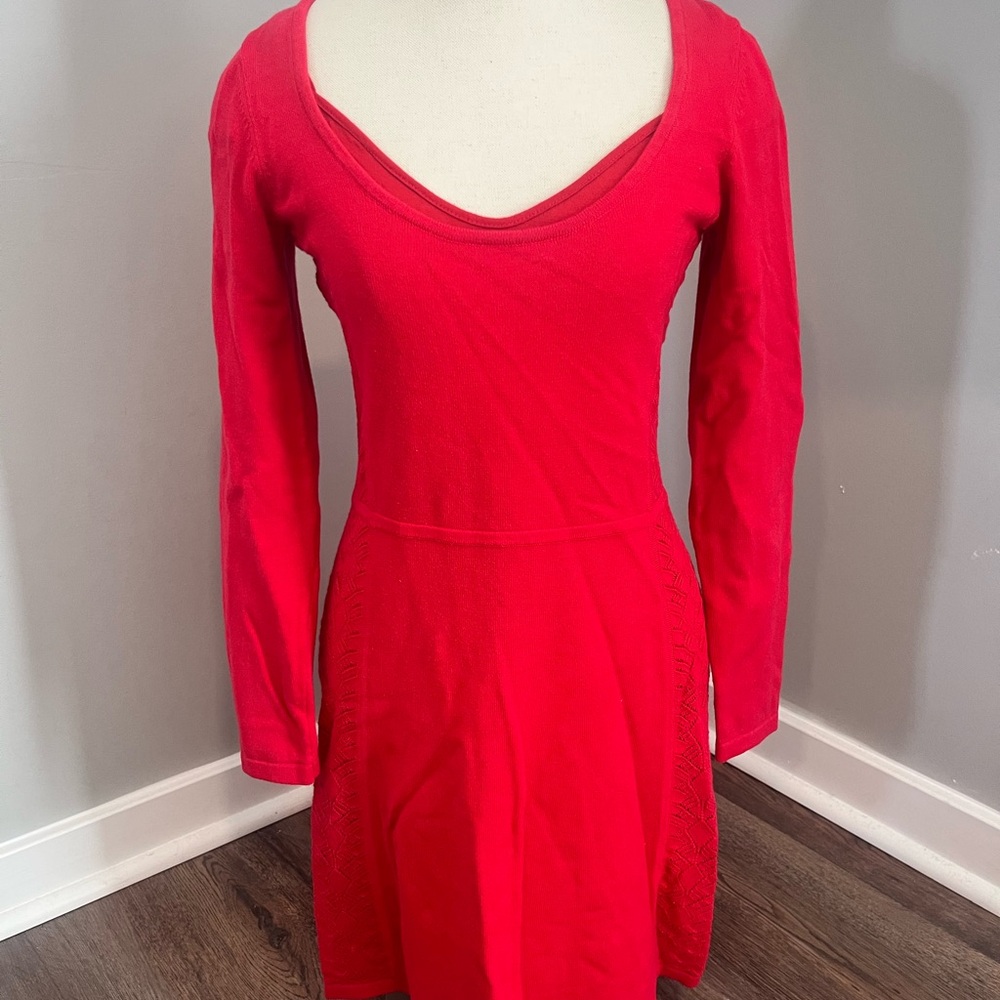 Victoria's Secret Red Long-Sleeve Scoop Neck Dress